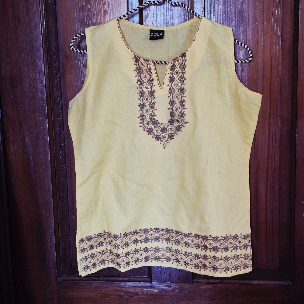 Zola Kurti Ornate Floral Embroidery Sunny Yellow Tunic Small Sequins Boho India